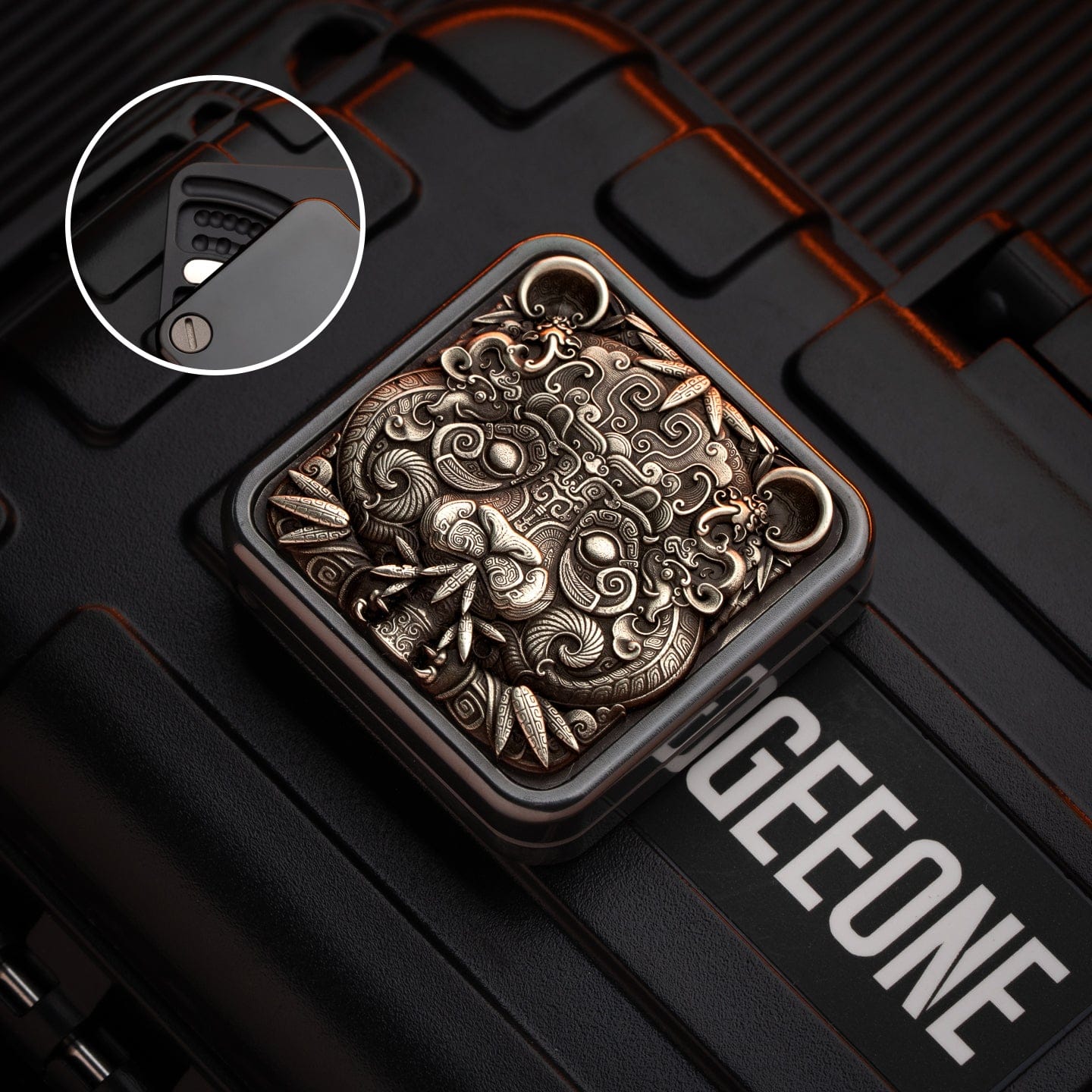 Fidget Slider EDC – LAUTIE Square Slider | Zirconium Titanium PEEK Mother of Pearl Push Slider
