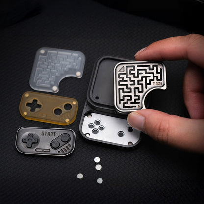 Fidget Slider – 01EDC Maze Block | Titanium Zirconium Brass Copper Push Slider EDC