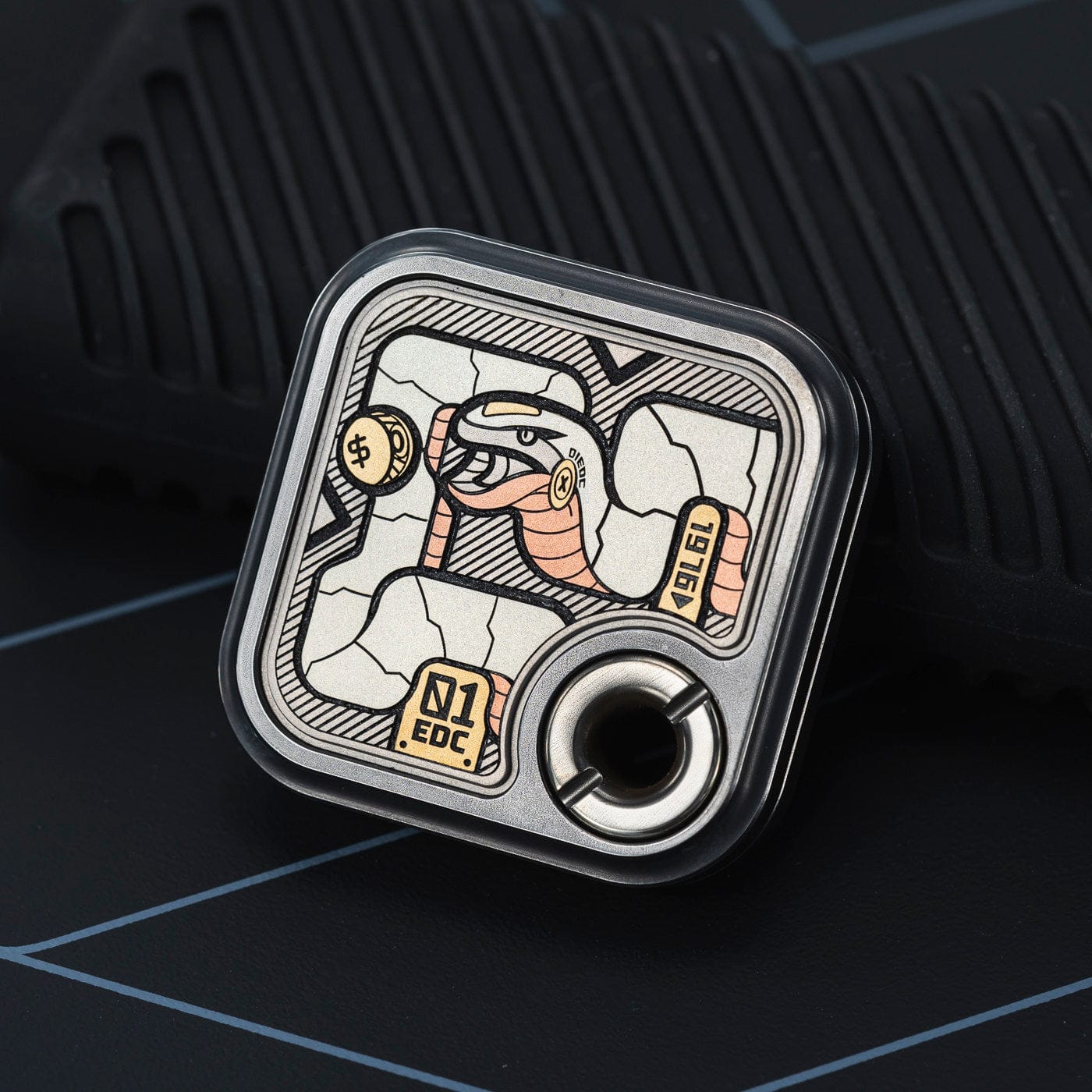Fidget Slider – 01EDC Maze Block | Titanium Zirconium Brass Copper Push Slider EDC