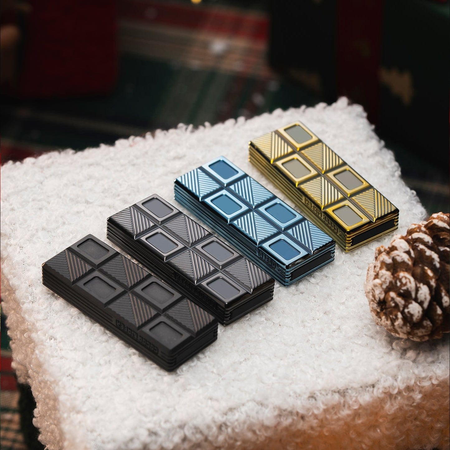 Fidget Slider EDC – 01EDC Wafer Biscuit 2.0 Chocolate | Damascus Mokume Zirconium Push Slider