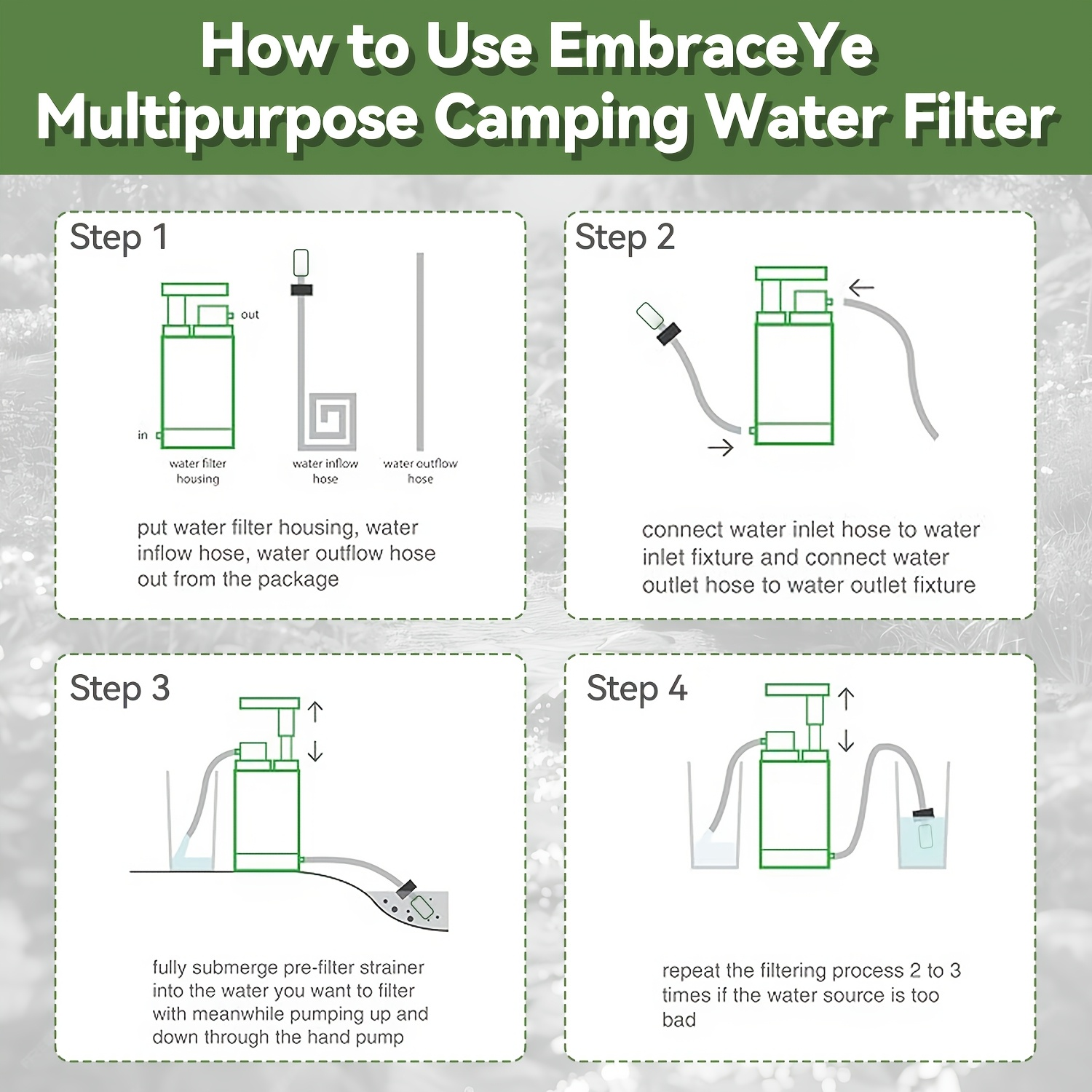 Portable Water Filter Purifier 5-Stage – High-Volume Hand Pump Filtration System for Camping, Hiking, Hunting & Emergency Survival Preparedness