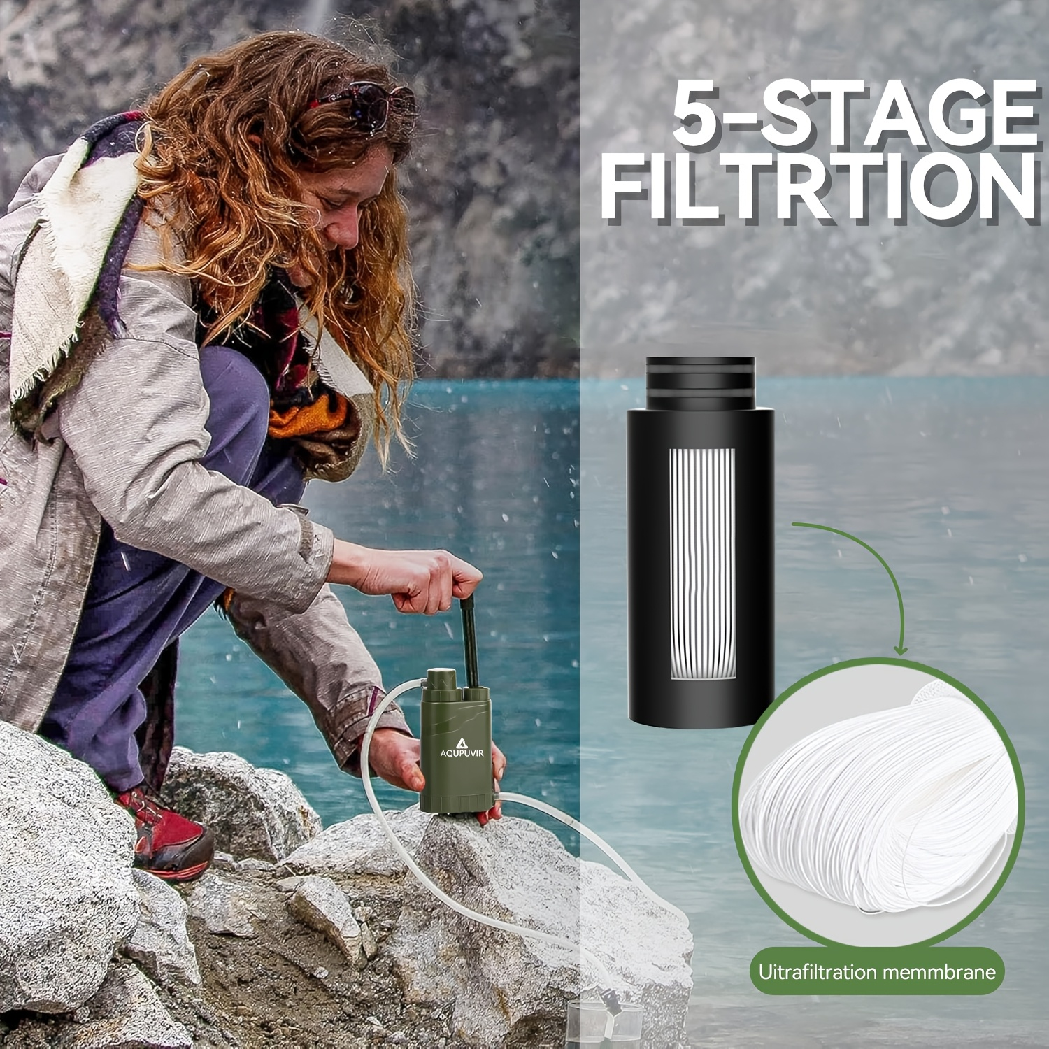 Portable Water Filter Purifier 5-Stage – High-Volume Hand Pump Filtration System for Camping, Hiking, Hunting & Emergency Survival Preparedness