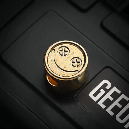 EDC Lanyard Bead – Bad Guy Smile | Titanium Zirconium Damascus Mokuti Super Conductor