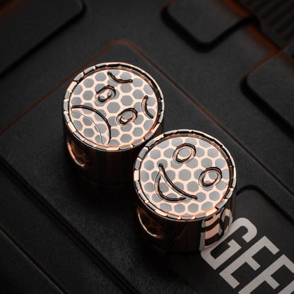 EDC Lanyard Bead – Bad Guy Smile | Titanium Zirconium Damascus Mokuti Super Conductor