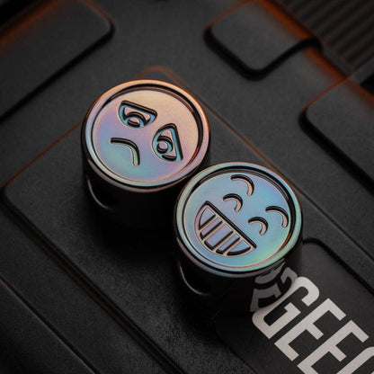 EDC Lanyard Bead – Bad Guy Smile | Titanium Zirconium Damascus Mokuti Super Conductor