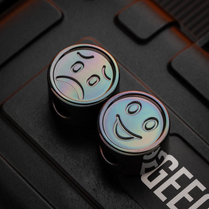 EDC Lanyard Bead – Bad Guy Smile | Titanium Zirconium Damascus Mokuti Super Conductor