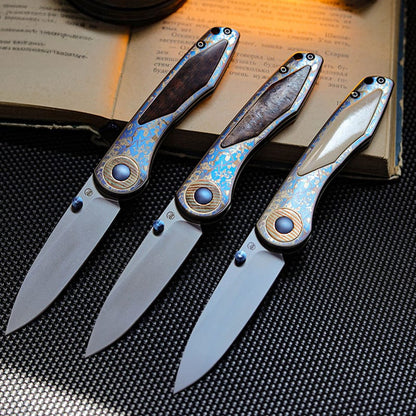 Pocket Knife EDC – Changshanqijie Violet | Titanium M390 K390 Snakewood Rosewood Mammoth Ivory