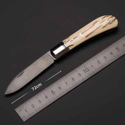 Pocket Knife EDC – Zulu | M390 Wootz Steel Camel Bone Antler Mammoth Ivory Handle