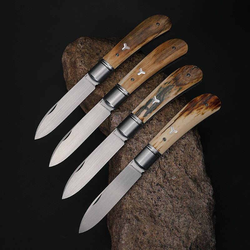 Pocket Knife EDC – Zulu | M390 Wootz Steel Camel Bone Antler Mammoth Ivory Handle