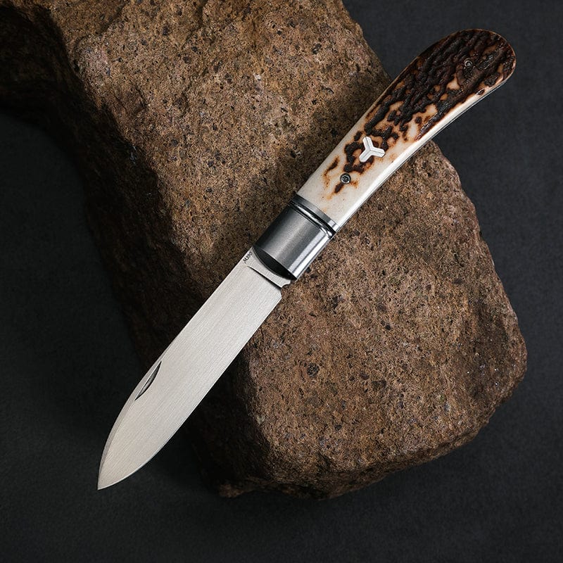 Pocket Knife EDC – Zulu | M390 Wootz Steel Camel Bone Antler Mammoth Ivory Handle