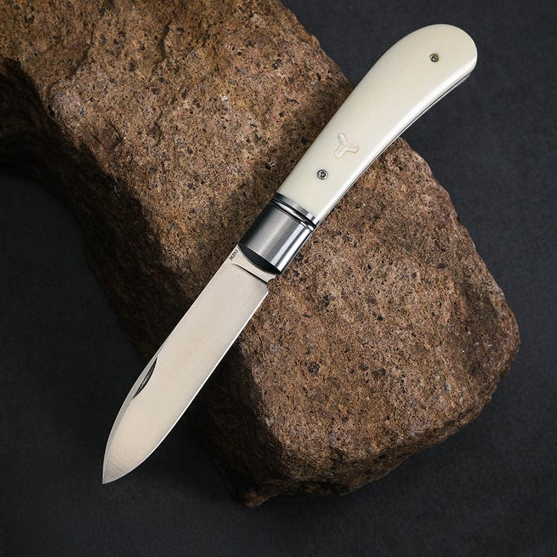 Pocket Knife EDC – Zulu | M390 Wootz Steel Camel Bone Antler Mammoth Ivory Handle