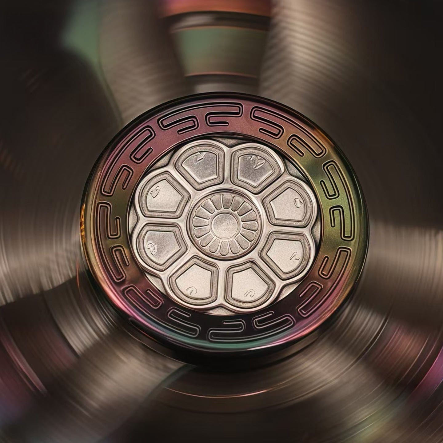 Gyroscope Toy – Chimago Prayer Wheel | Blackened Zirconium Oil Slick EDC Spinner