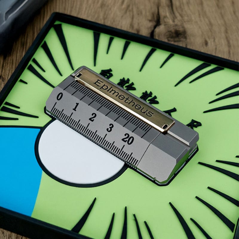 Mechanical Slider – EDCell Quirky Ruler | Titanium Zirconium Brass Ultem EDC Fidget