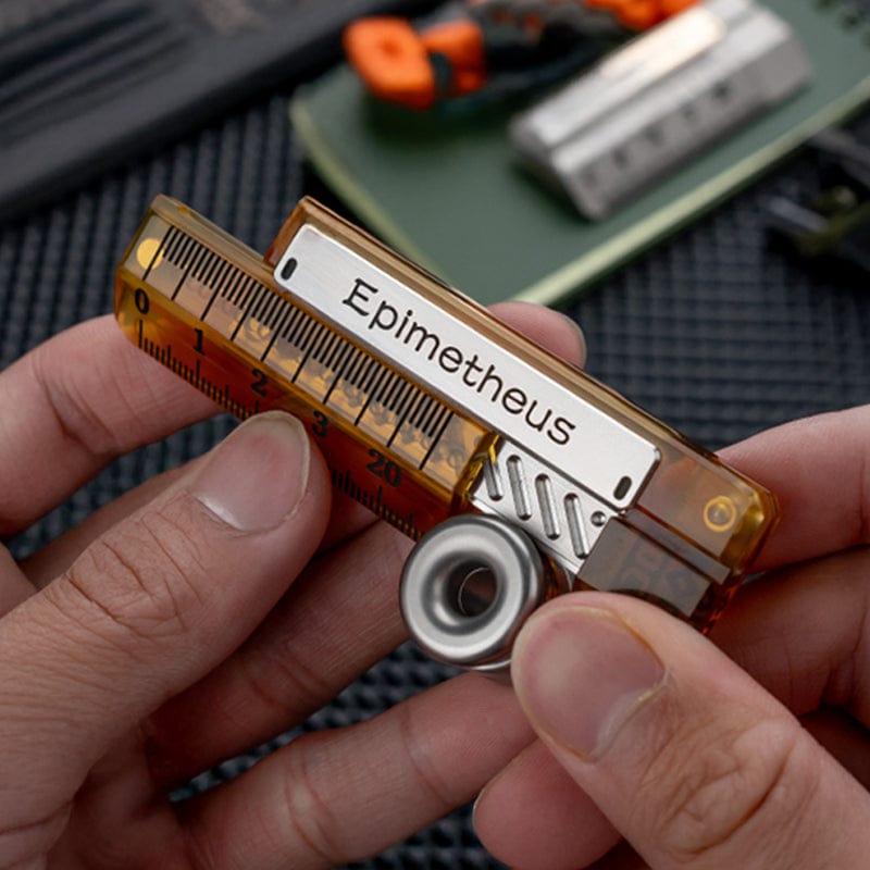 Mechanical Slider – EDCell Quirky Ruler | Titanium Zirconium Brass Ultem EDC Fidget