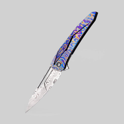 Folding Knife – Fengli Prism | Titanium Damascus Zircuti M390 DLC EDC Pocket Knife