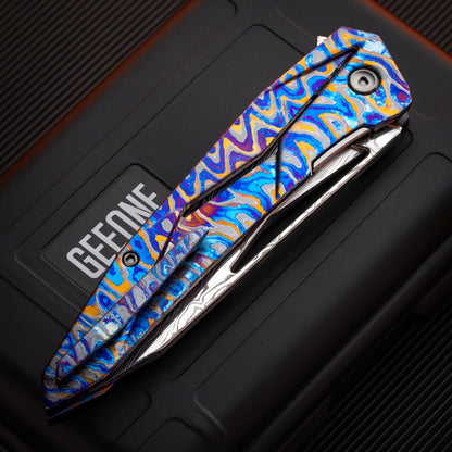 Folding Knife – Fengli Prism | Titanium Damascus Zircuti M390 DLC EDC Pocket Knife