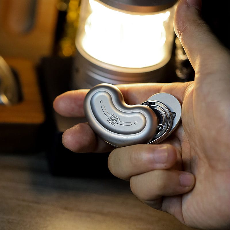 Fidget Slider EDC – GEEOne Sonic Cashew | Stainless Steel Titanium Tuning Fork Push Slider