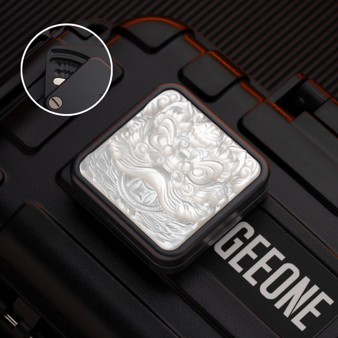 Fidget Slider EDC – LAUTIE Square Slider | Zirconium Titanium PEEK Mother of Pearl Push Slider