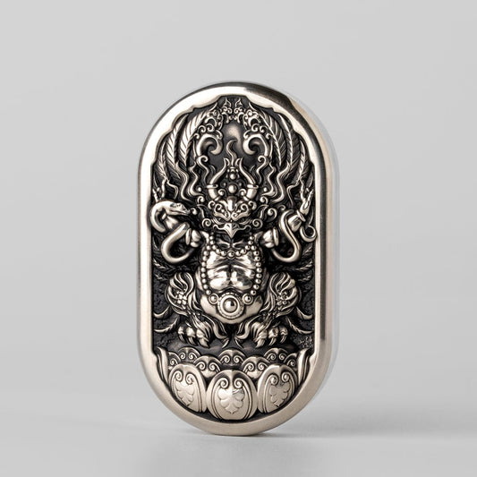 Fidget Slider EDC – Magic Art Roc Slider | Titanium Brass Cupronickel Engraved Push Slider