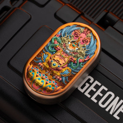 Fidget Slider EDC – Magic Art Roc Slider | Titanium Brass Cupronickel Engraved Push Slider