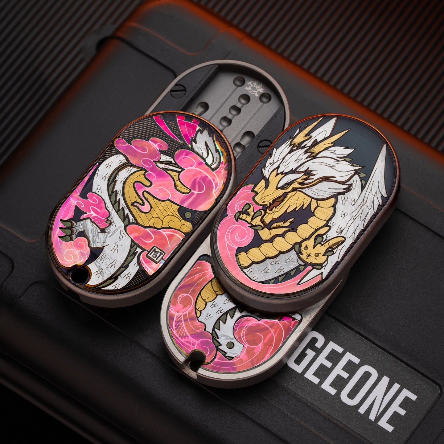 Mechanical Slider – MOT Groove | Titanium Zirconium Dragon EDC Push Slider