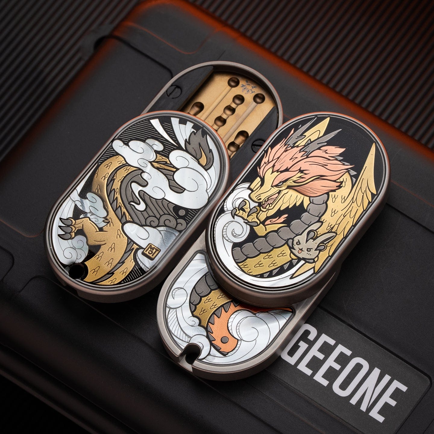 Mechanical Slider – MOT Groove | Titanium Zirconium Dragon EDC Push Slider
