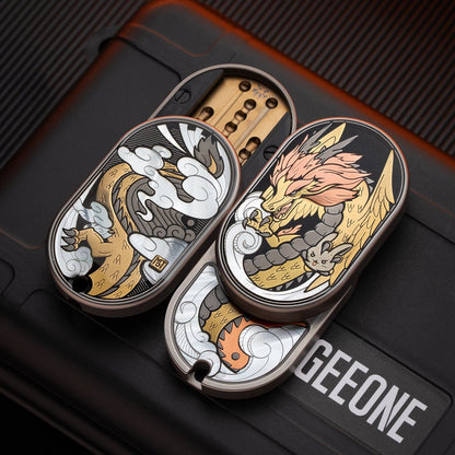 Mechanical Slider – MOT Groove | Titanium Zirconium Dragon EDC Push Slider