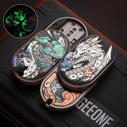 Mechanical Slider – MOT Groove | Titanium Zirconium Dragon EDC Push Slider