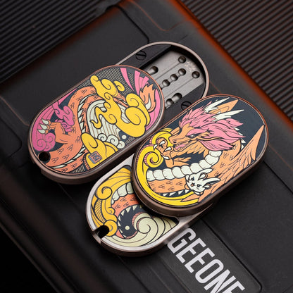 Mechanical Slider – MOT Groove | Titanium Zirconium Dragon EDC Push Slider