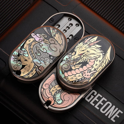 Mechanical Slider – MOT Groove | Titanium Zirconium Dragon EDC Push Slider