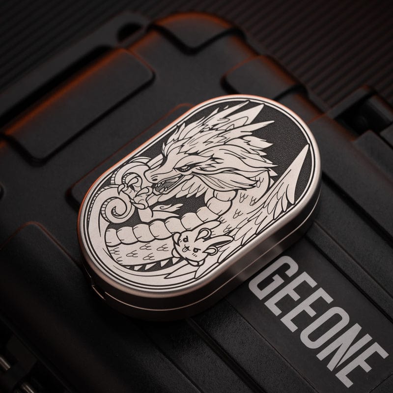 Mechanical Slider – MOT Groove | Titanium Zirconium Dragon EDC Push Slider