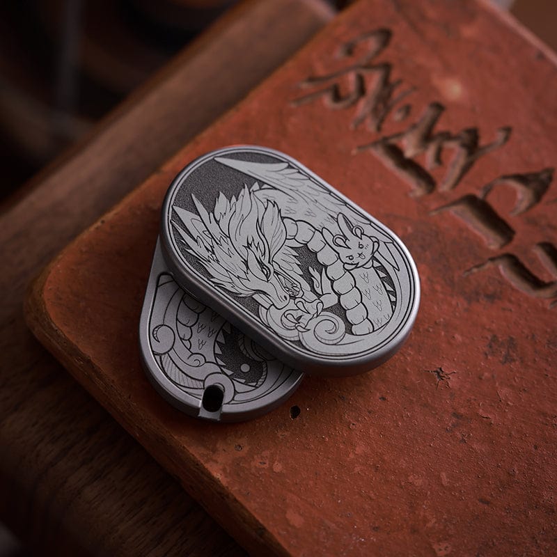 Mechanical Slider – MOT Groove | Titanium Zirconium Dragon EDC Push Slider