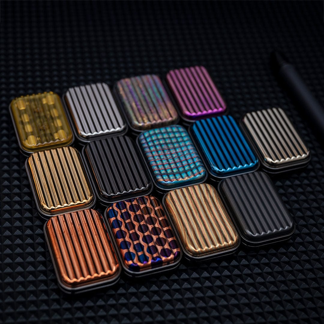 Fidget Slider EDC – Osseous Point Studio Travel | Titanium PEEK Zirconium Mokuti Damascus Push Slider