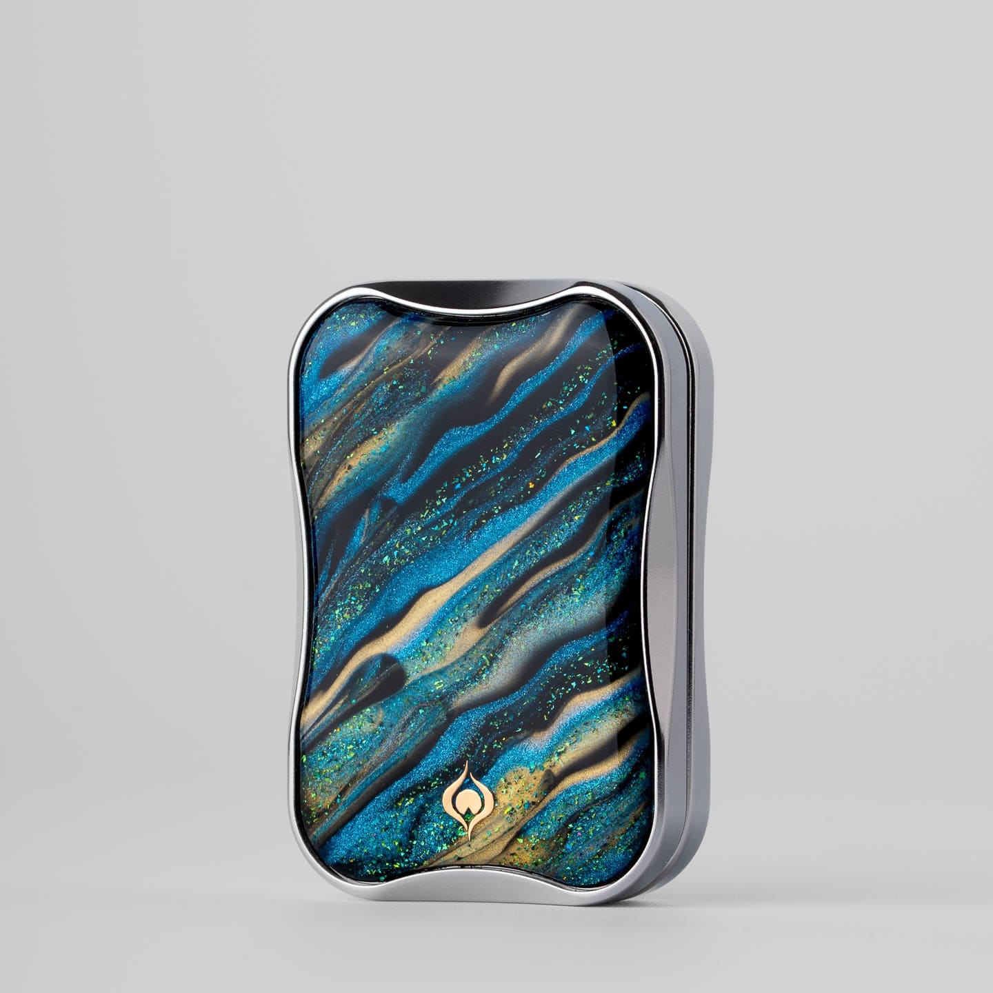 EDC Slider – Peacock Aura Sand | Stainless Steel Titanium Zirconium Sand Push Slider