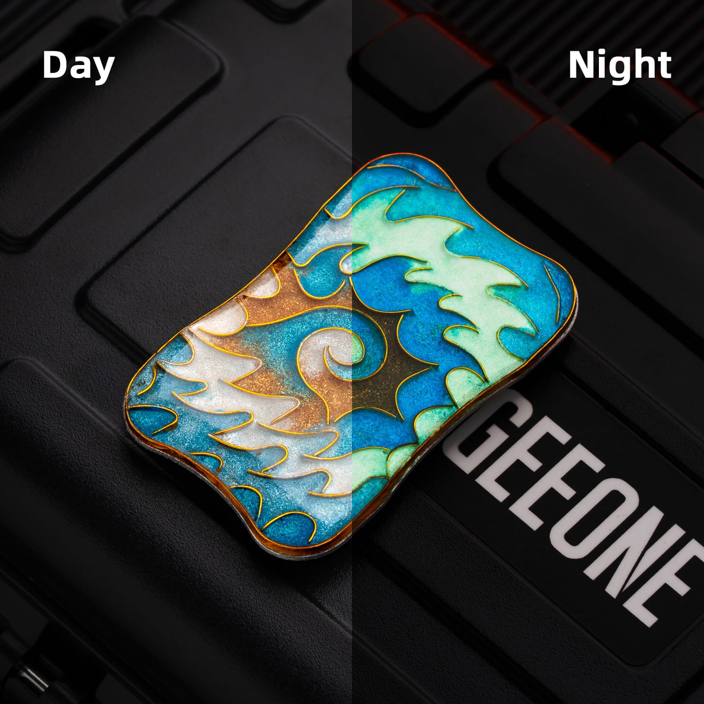 EDC Slider – Peacock Aura Sand | Stainless Steel Titanium Zirconium Sand Push Slider
