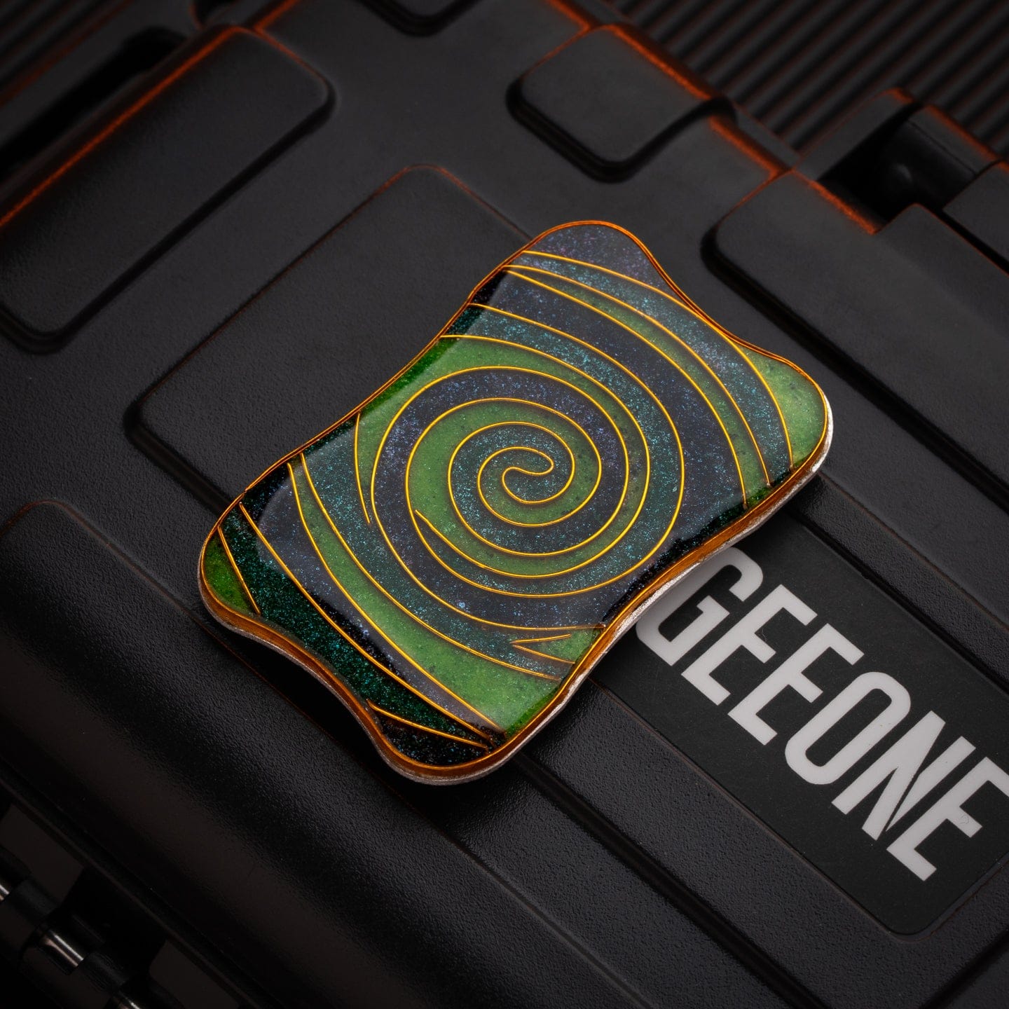 EDC Slider – Peacock Aura Sand | Stainless Steel Titanium Zirconium Sand Push Slider