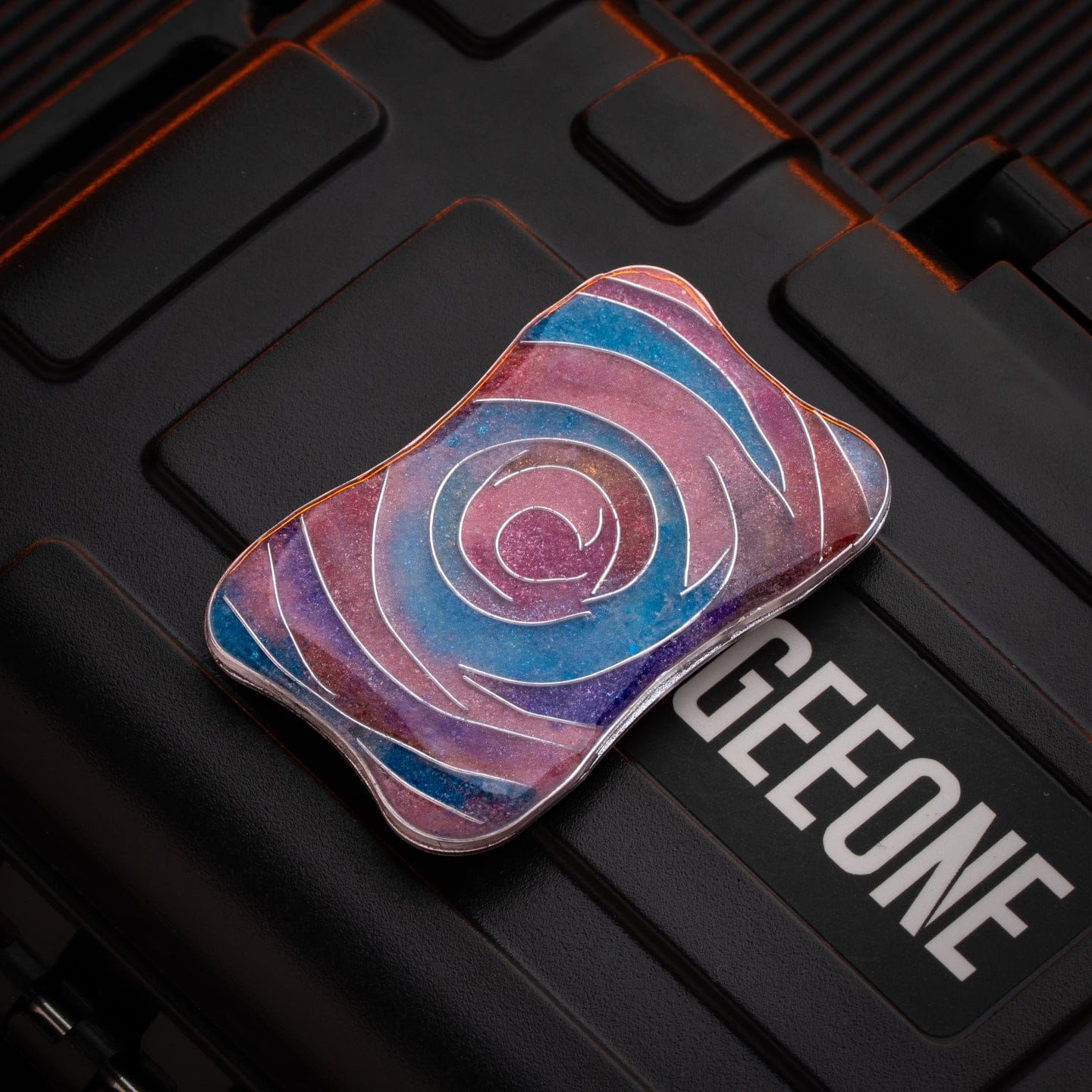 EDC Slider – Peacock Aura Sand | Stainless Steel Titanium Zirconium Sand Push Slider