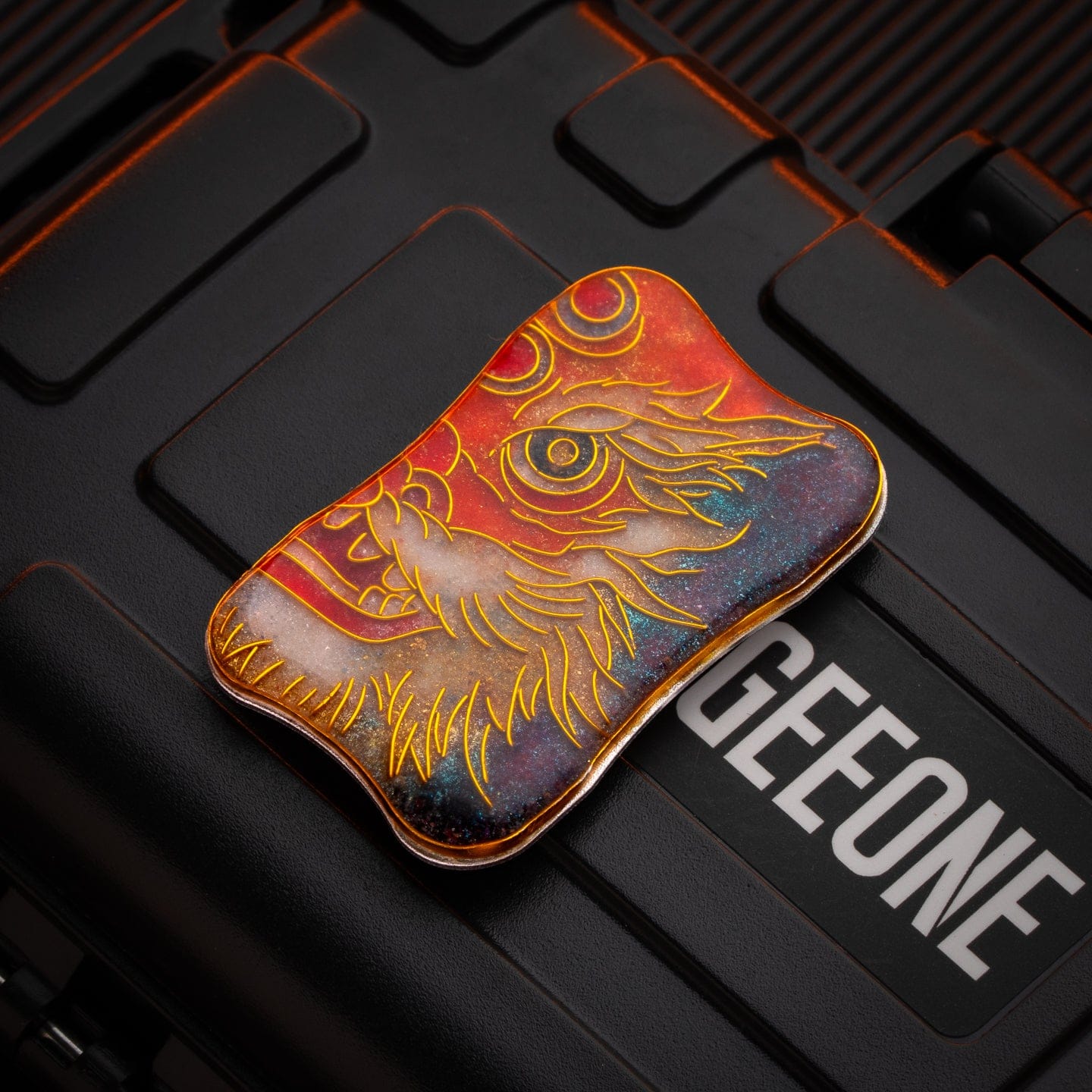 EDC Slider – Peacock Aura Sand | Stainless Steel Titanium Zirconium Sand Push Slider