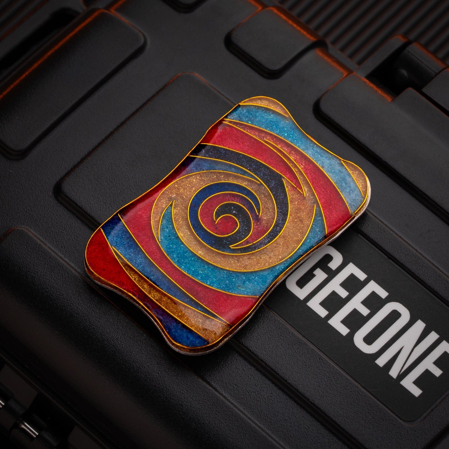 EDC Slider – Peacock Aura Sand | Stainless Steel Titanium Zirconium Sand Push Slider