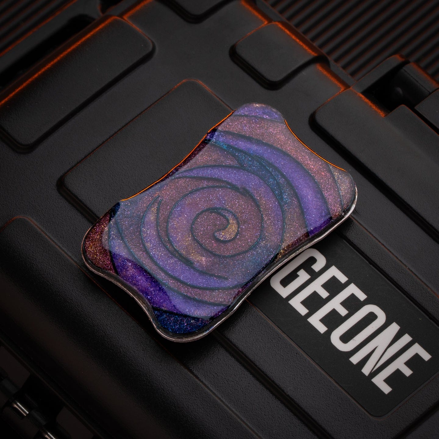 EDC Slider – Peacock Aura Sand | Stainless Steel Titanium Zirconium Sand Push Slider