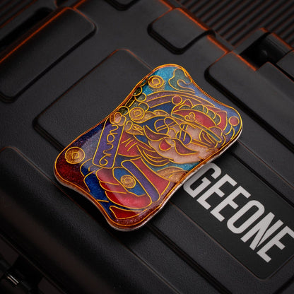 EDC Slider – Peacock Aura Sand | Stainless Steel Titanium Zirconium Sand Push Slider