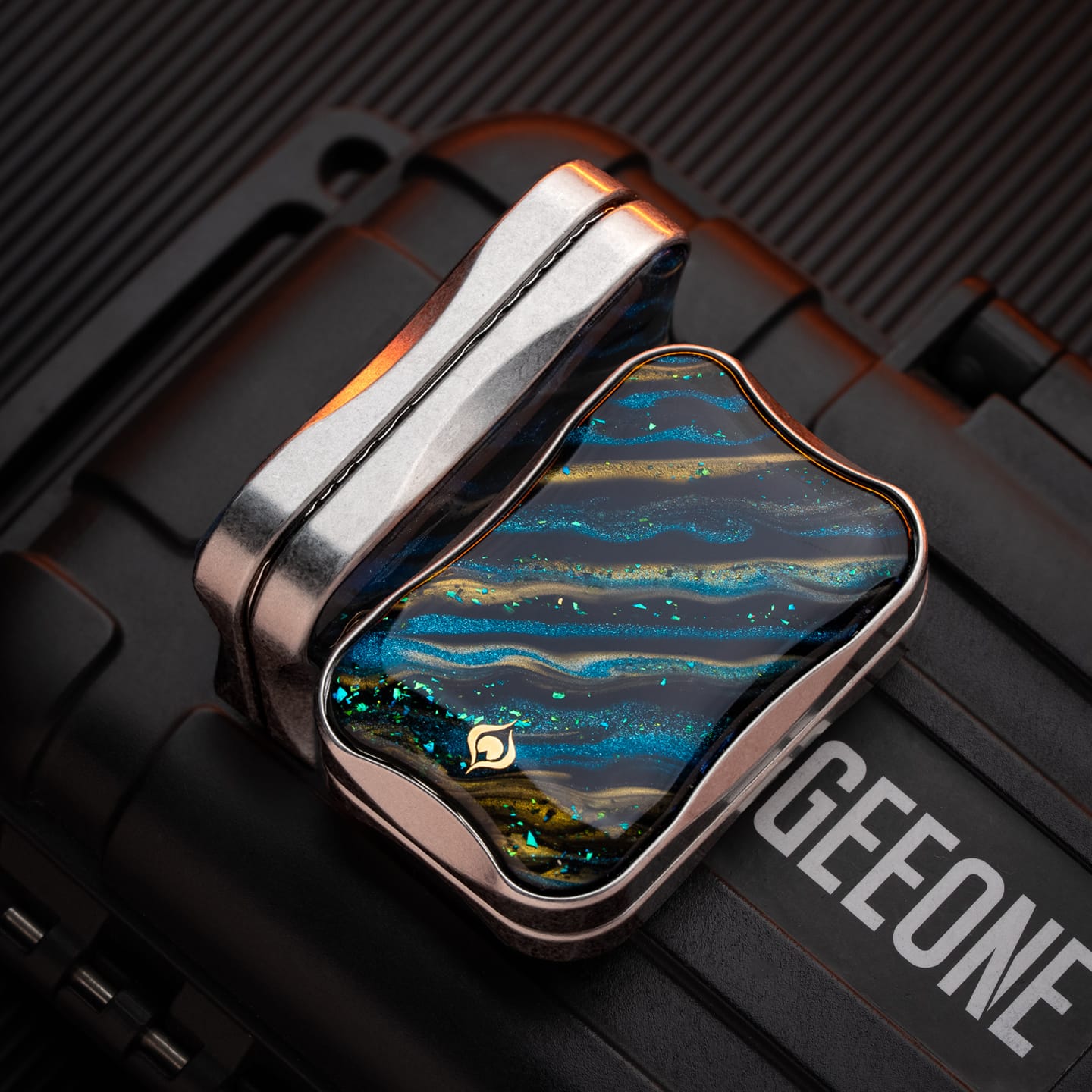 EDC Slider – Peacock Aura Sand | Stainless Steel Titanium Zirconium Sand Push Slider