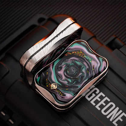 EDC Slider – Peacock Aura Sand | Stainless Steel Titanium Zirconium Sand Push Slider