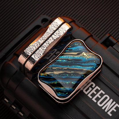 EDC Slider – Peacock Aura Sand | Stainless Steel Titanium Zirconium Sand Push Slider