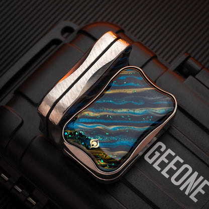 EDC Slider – Peacock Aura Sand | Stainless Steel Titanium Zirconium Sand Push Slider