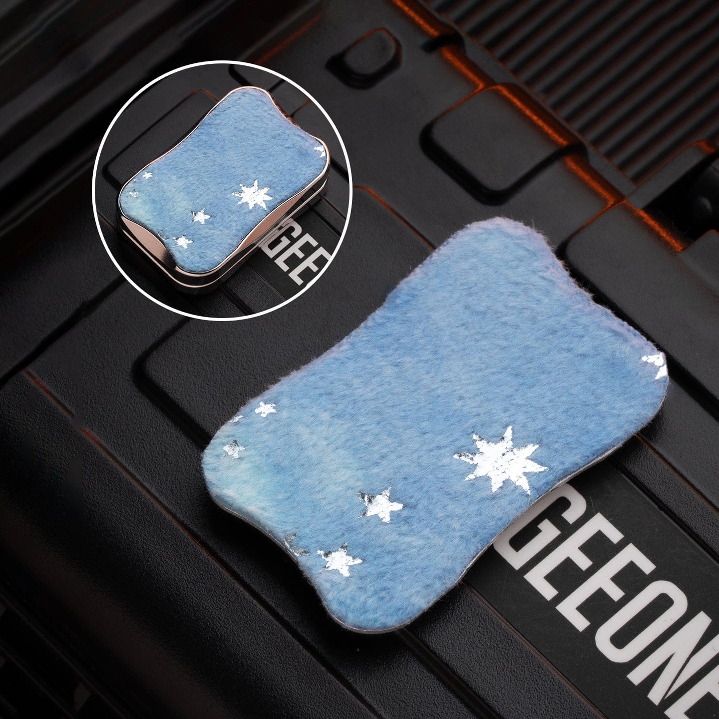EDC Slider – Peacock Aura Sand | Stainless Steel Titanium Zirconium Sand Push Slider